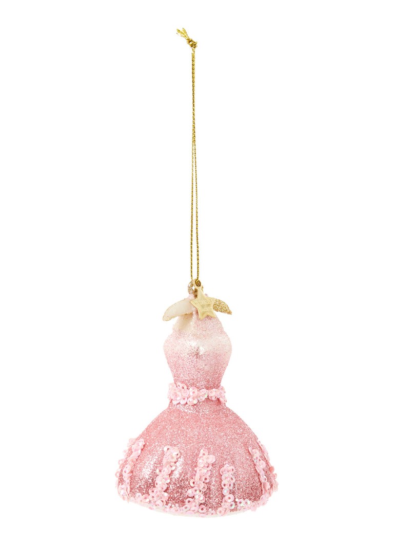 Vondels - Pink Decorated Dress kersthanger 10 cm - Roze