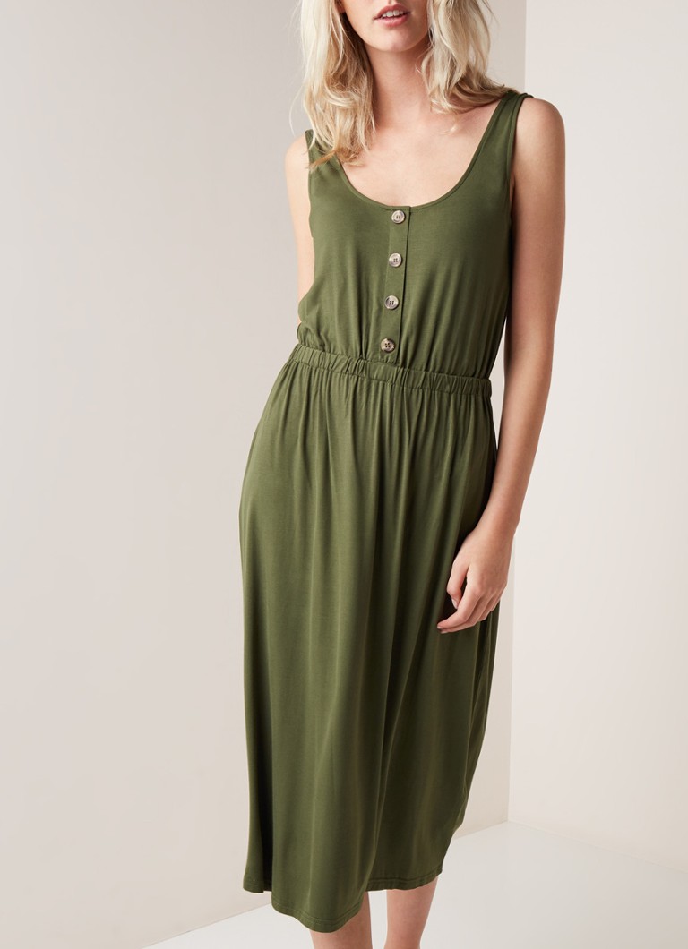 Warehouse Midi Jurk Met Decoratieve Knopen Legergroen De Bijenkorf