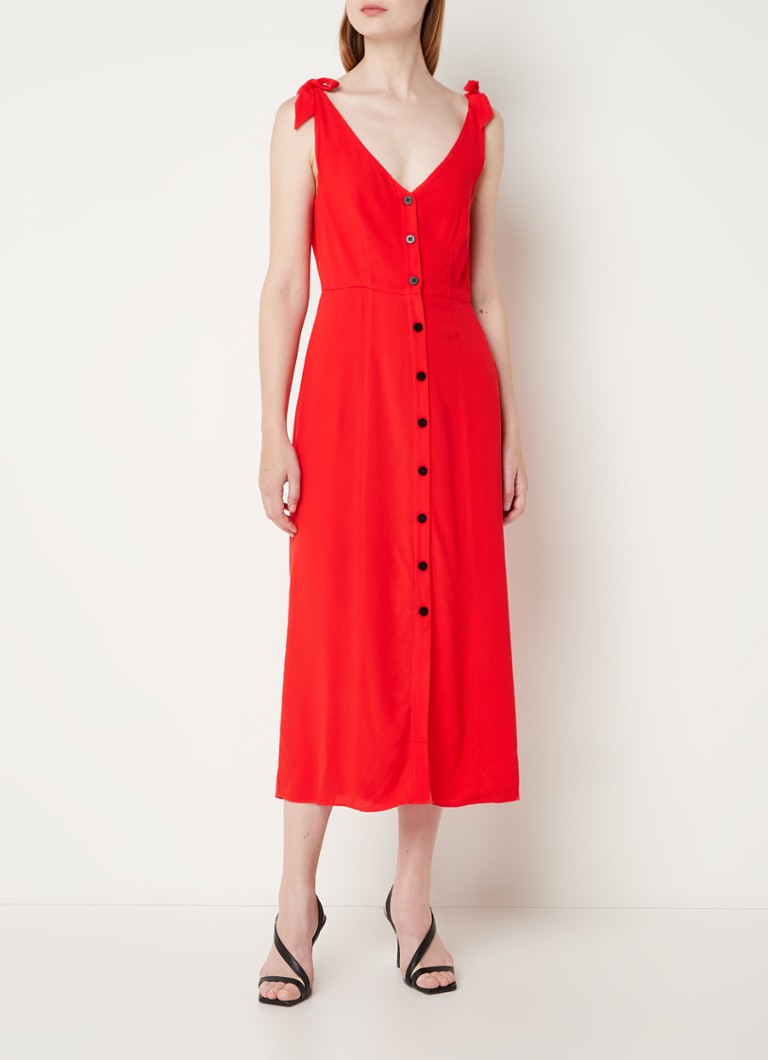 Whistles Hanna midi jurk met Vhals en structuur • Rood • deBijenkorf.be