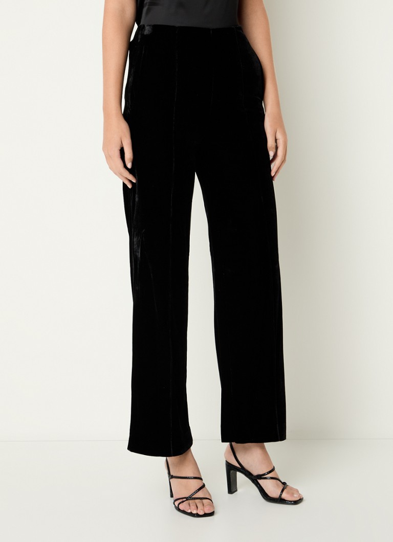 Whistles - High waist straight fit pantalon van fluweel met steekzakken - Zwart