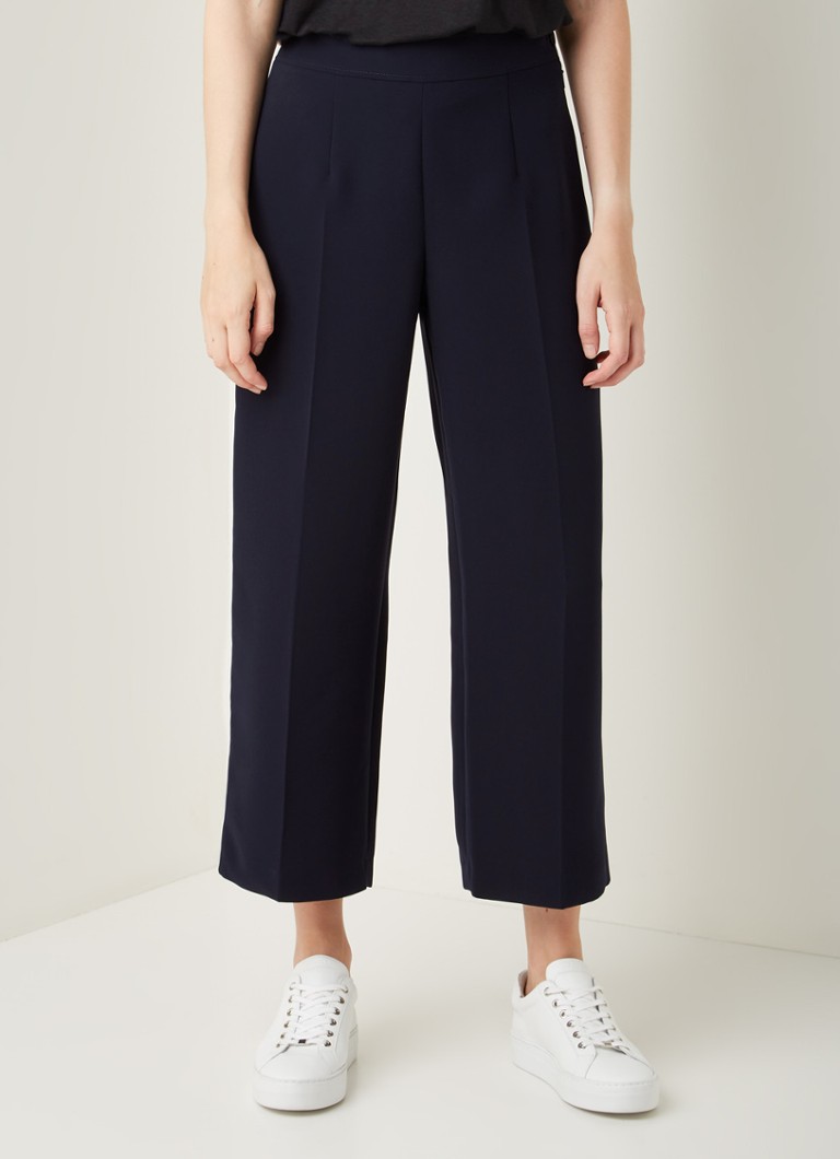 Whistles - High waist wide fit cropped pantalon met paspelzakken - Donkerblauw