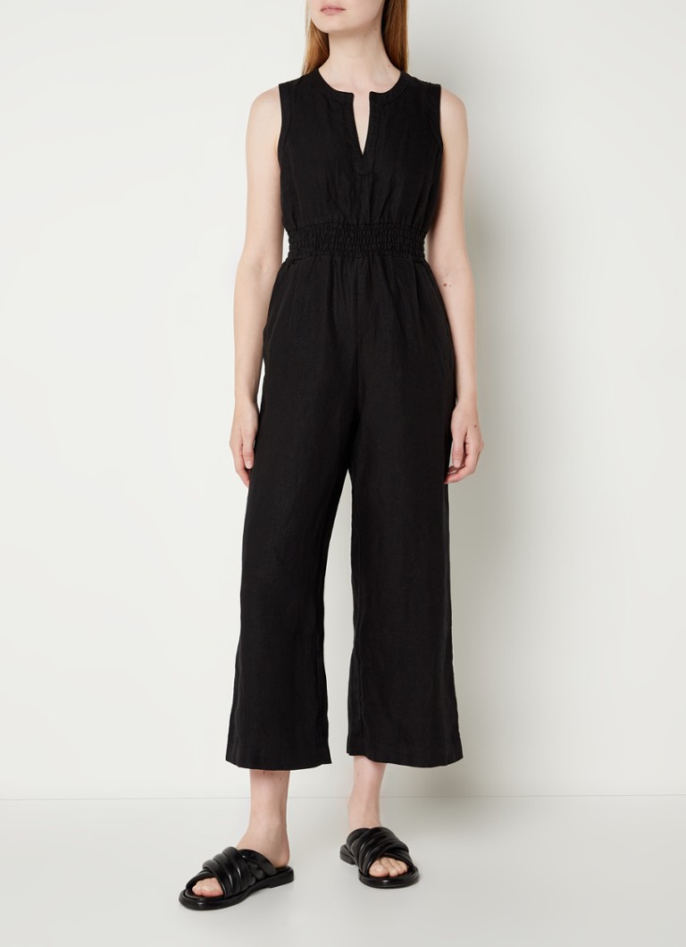 Whistles Melanie wide fit jumpsuit van linnen met vhals • Zwart