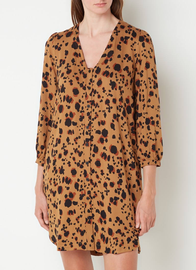 Whistles Mini blousejurk met panterprint en steekzakken • Cognac
