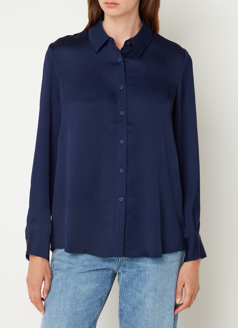 Whistles Molly blouse van satijn met structuur • Donkerblauw