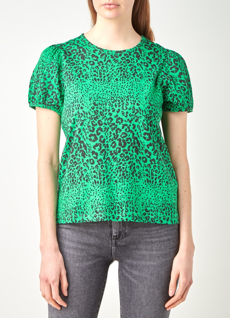 Whistles - T-shirt met pofmouw en panterprint - Groen