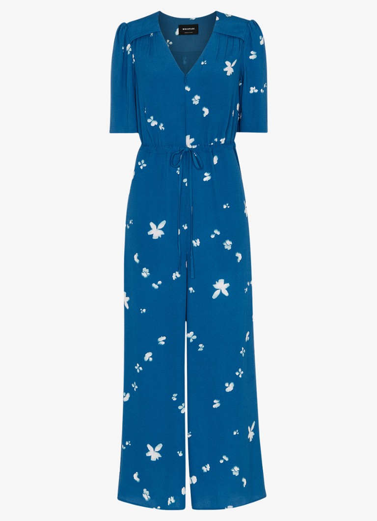 Whistles - Wide fit jumpsuit met bloemenprint - Blauw
