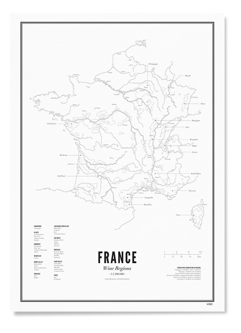 WIJCK. - France - Wine Region print 30 x 40 cm - Wit