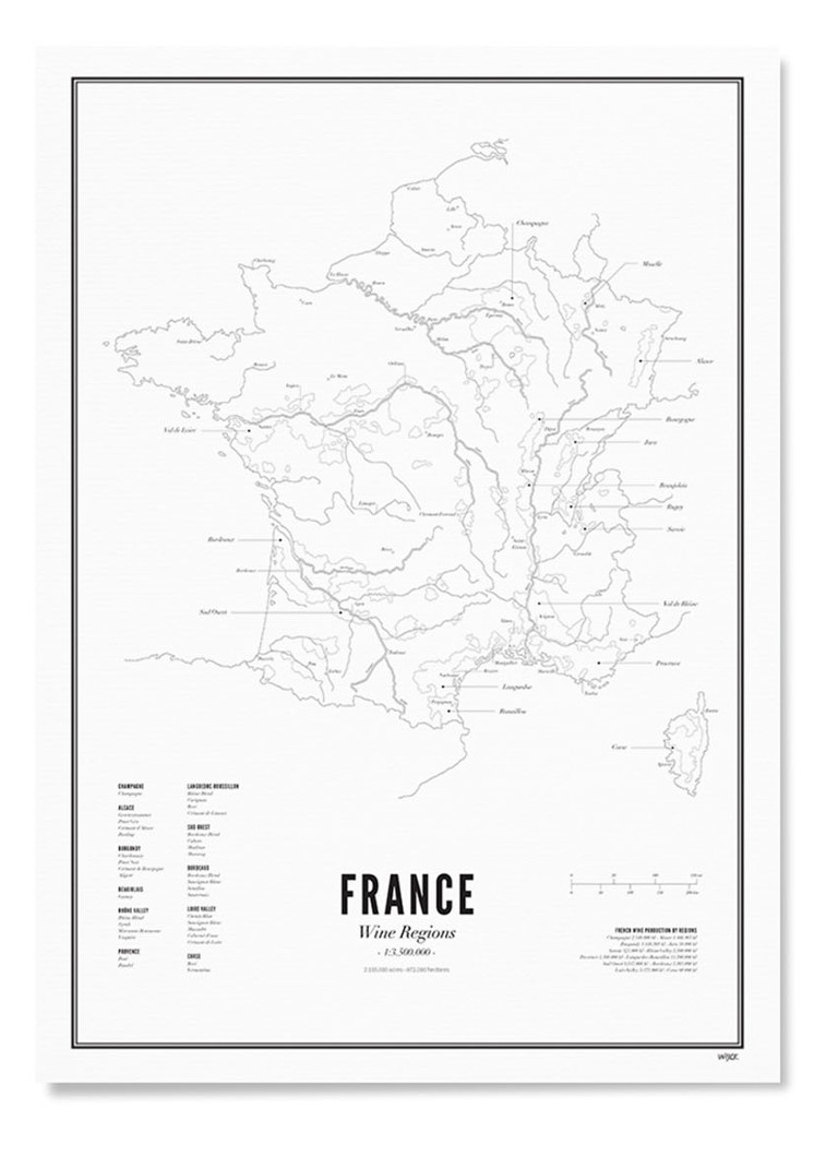 WIJCK. - France - Wine Region print 50 x 70 cm - Wit