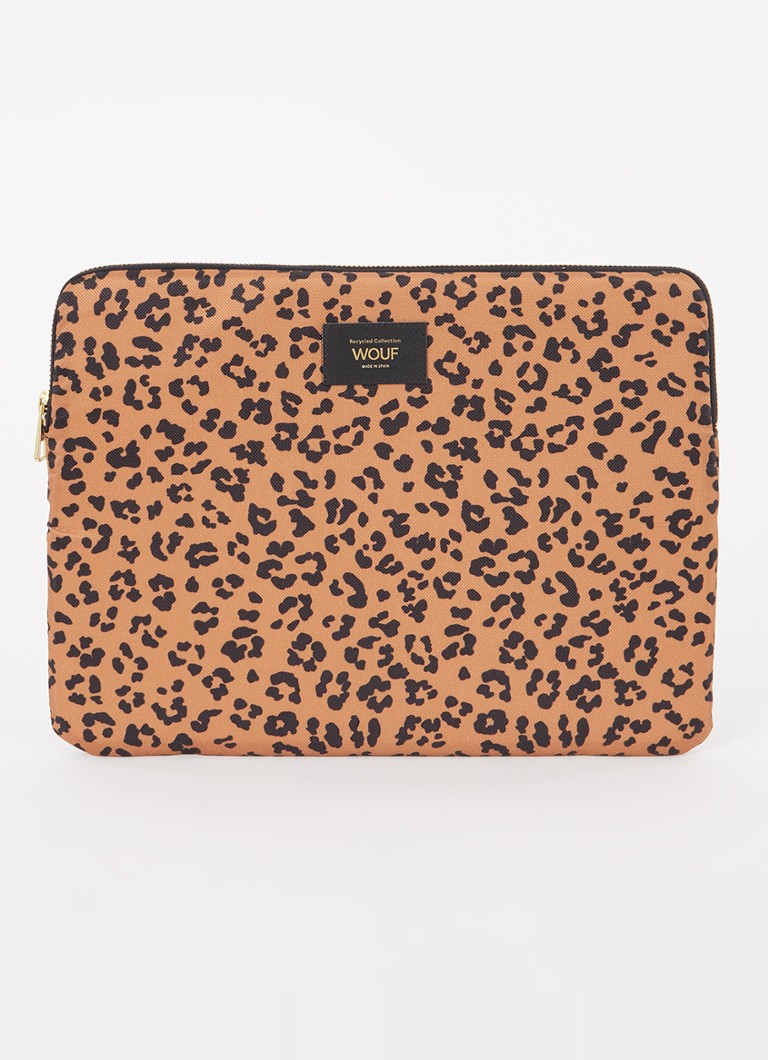 Wouf - Agar laptophoes 13 en 14 inch met panterprint - Oranjebruin