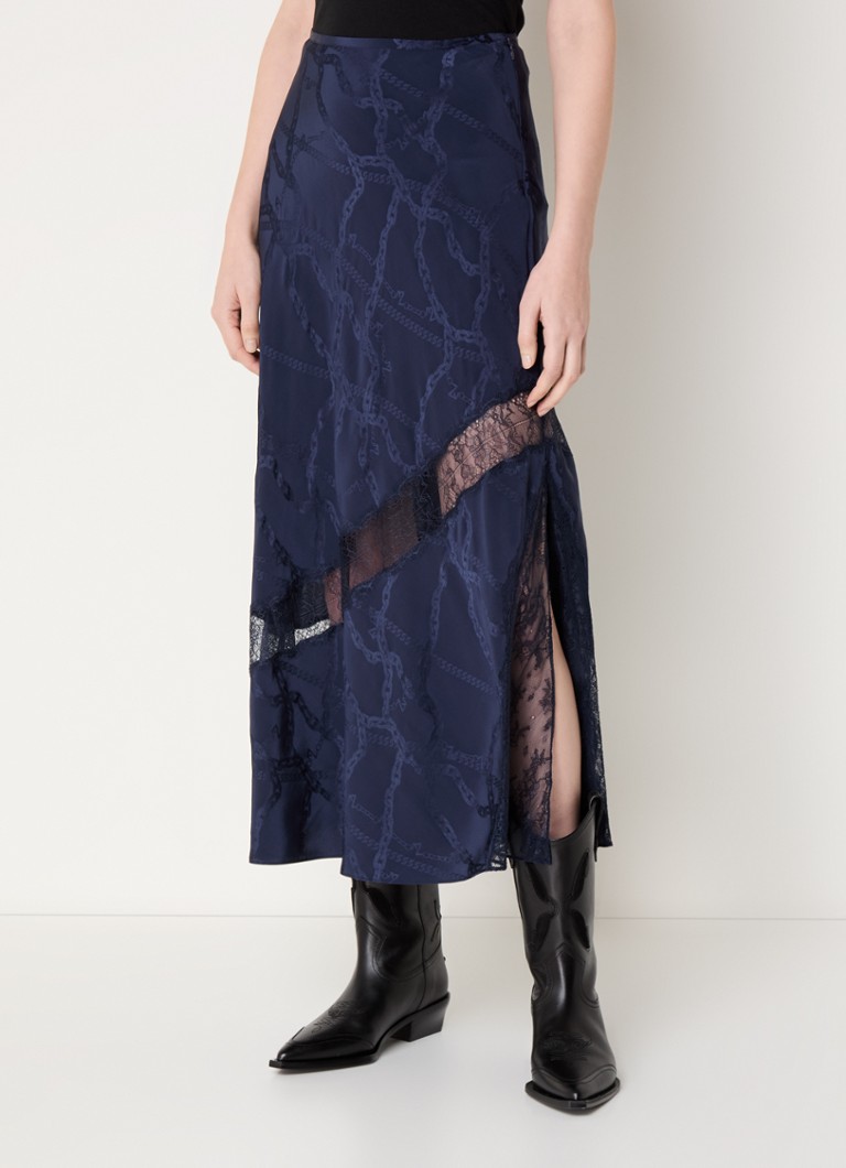 Zadig&Voltaire - Jaylay midi rok van zijde met details van kant - Donkerblauw