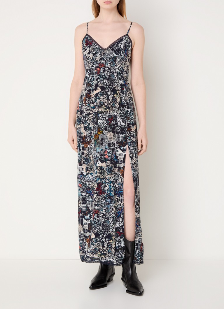 Zadig&Voltaire Ramelil maxi jurk met print en split • Zwart