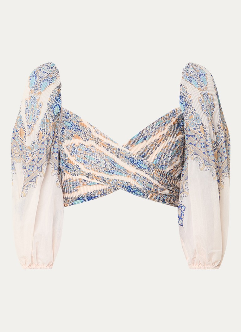 Zimmermann - Crop top met print en pofmouw - Creme