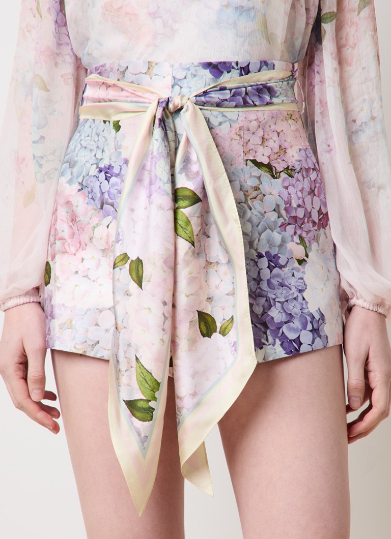 Zimmermann - Dawning high waist loose fit korte broek van zijde met bloemenprint - Lichtroze
