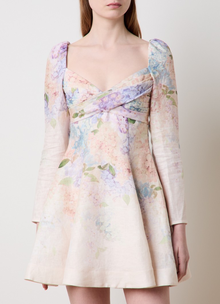Zimmermann - Dawning mini jurk van linnen met bloemenprint - Creme