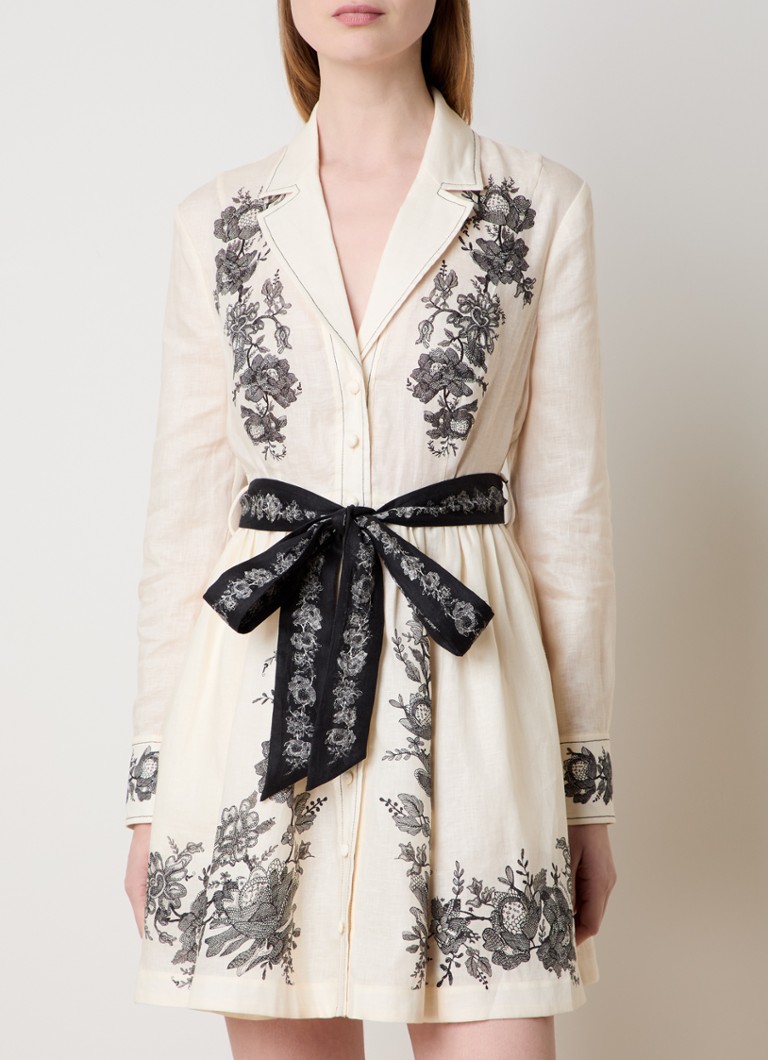 Zimmermann - Mini blousejurk van linnen met strikceintuur - Creme