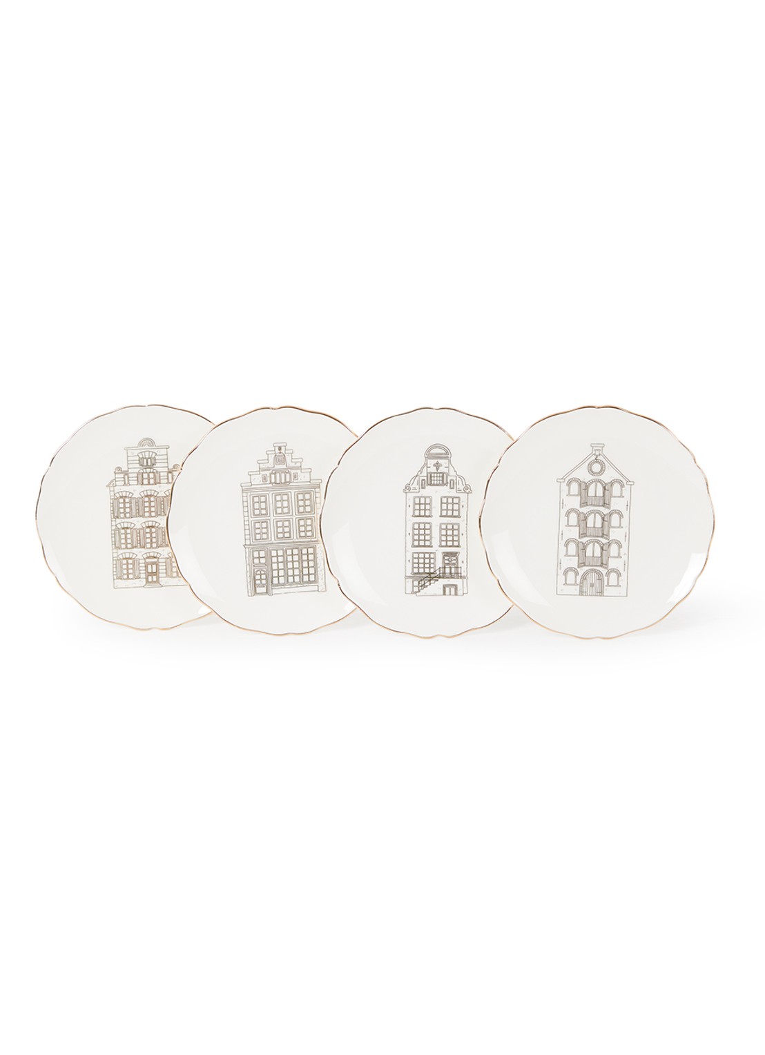 &Klevering Canal House gebaksbordje 13 cm set van 4 - voorkant 3 gebroken wit