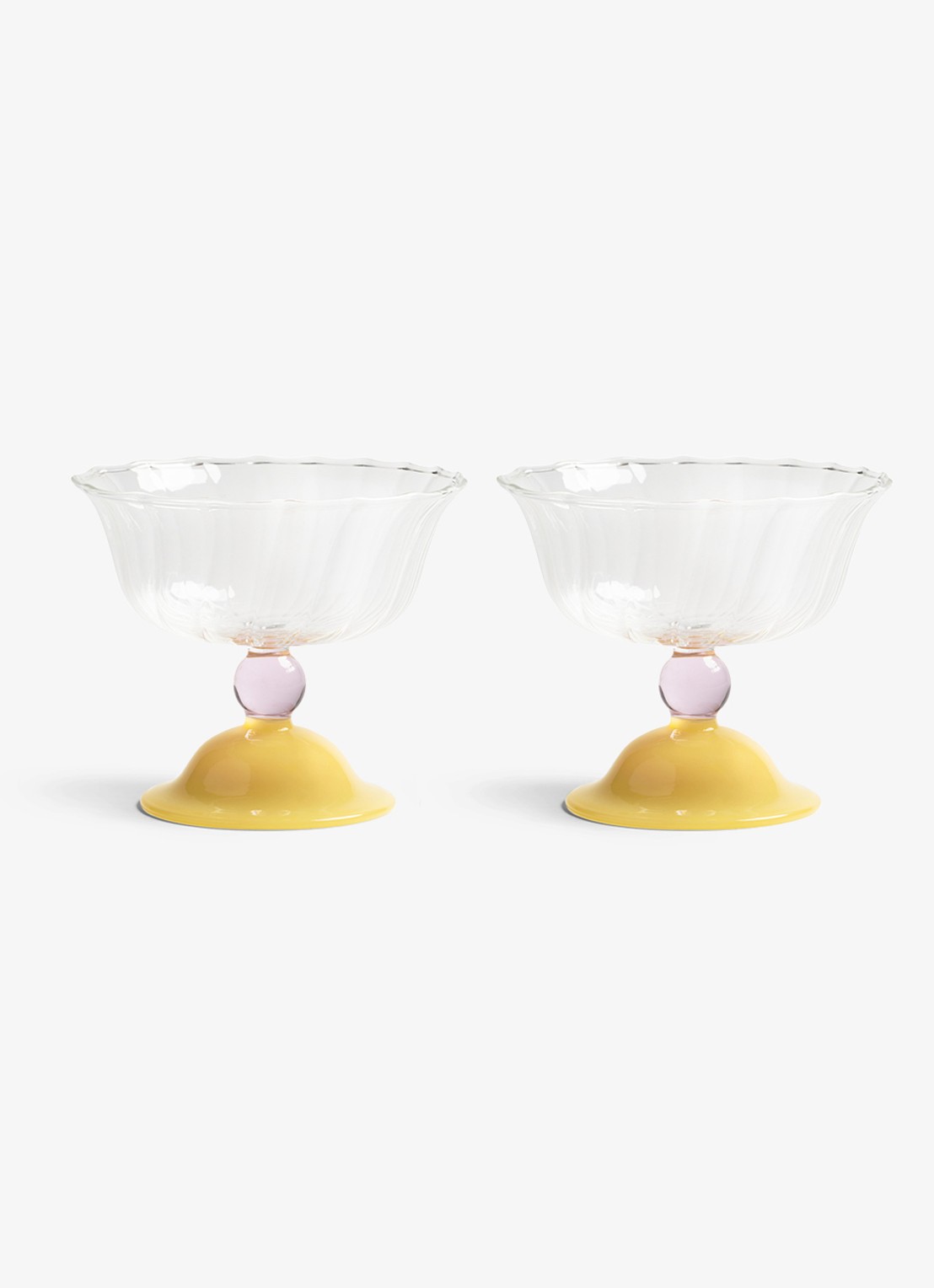 &Klevering Glazen tulp coupe set van 2 - voorkant 2 roze