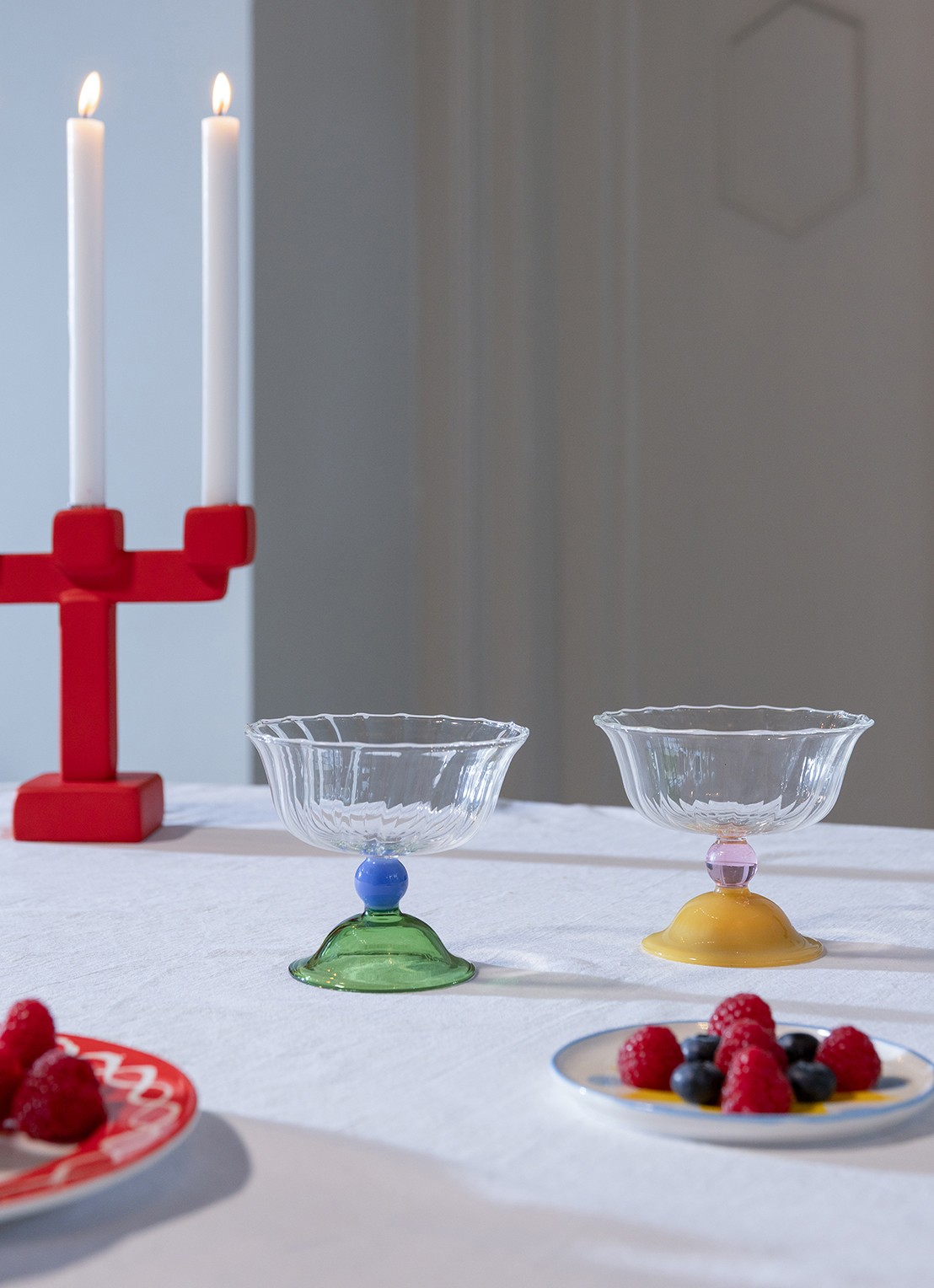 &Klevering Glazen tulp coupe set van 2 - detail 2 groen