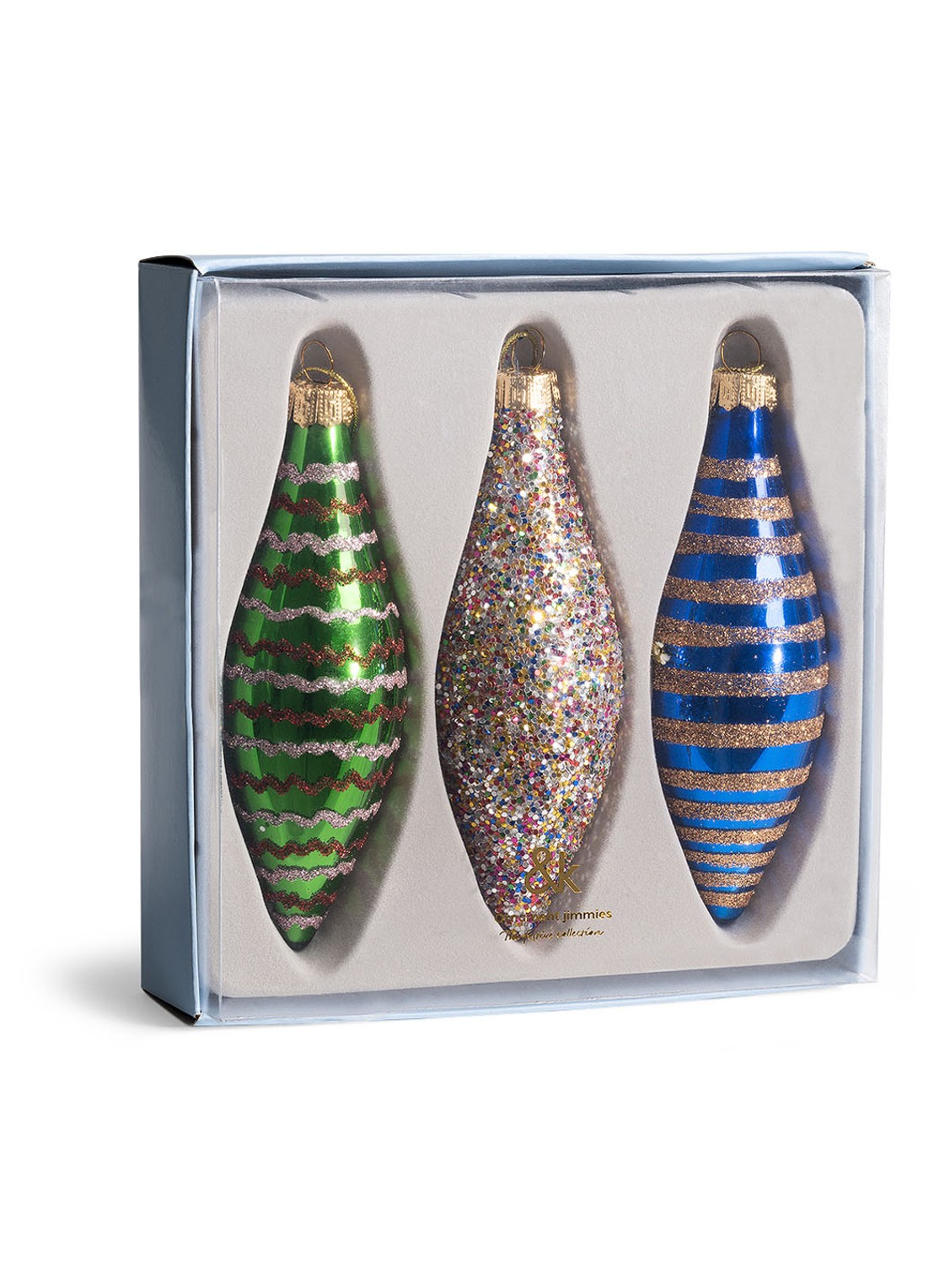 &Klevering Jimmies kersthanger met glitters set van 3 - voorkant 2 multicolor