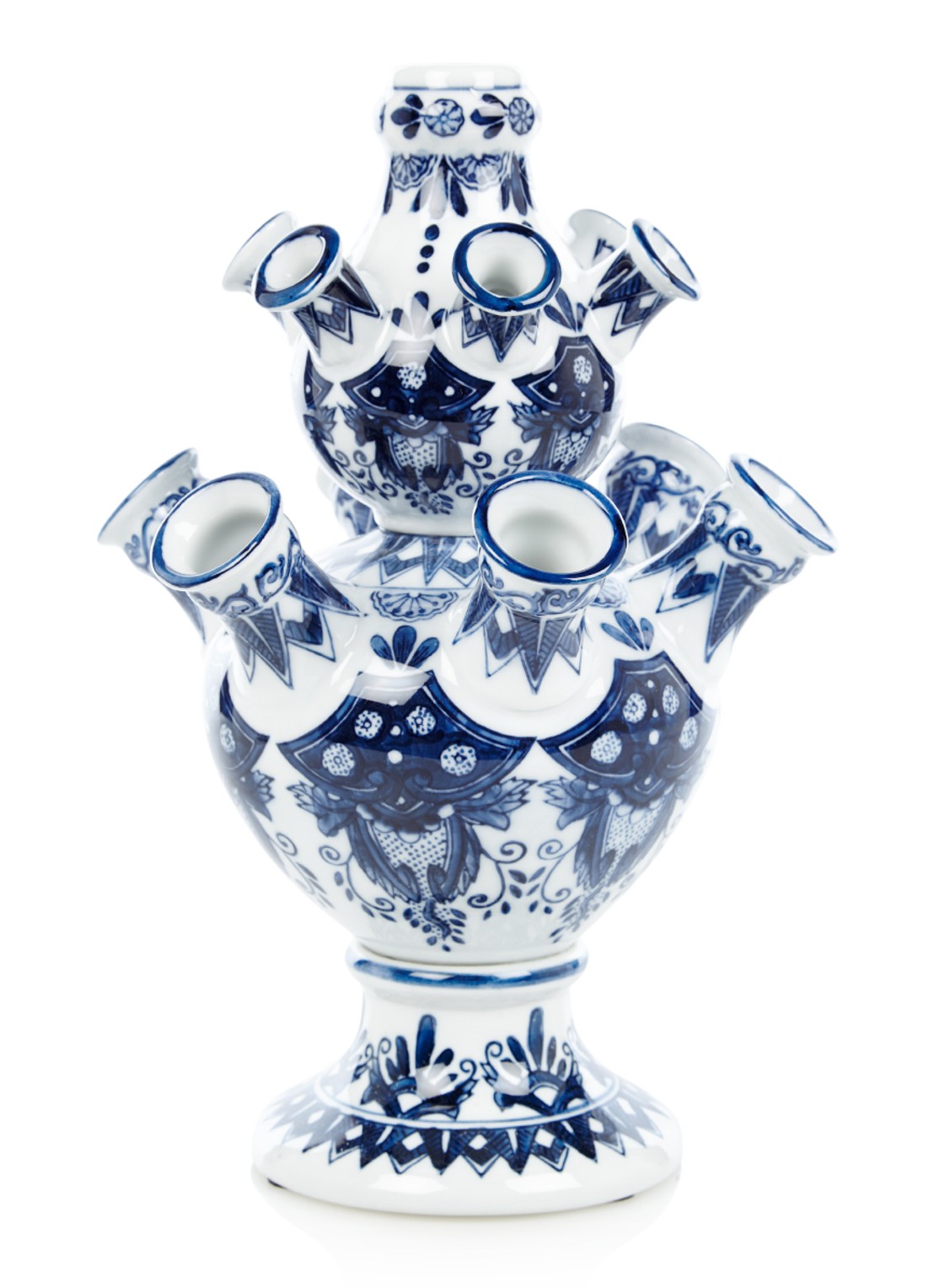 &Klevering Pyramid tulpenvaas van porselein 31 cm - voorkant donkerblauw