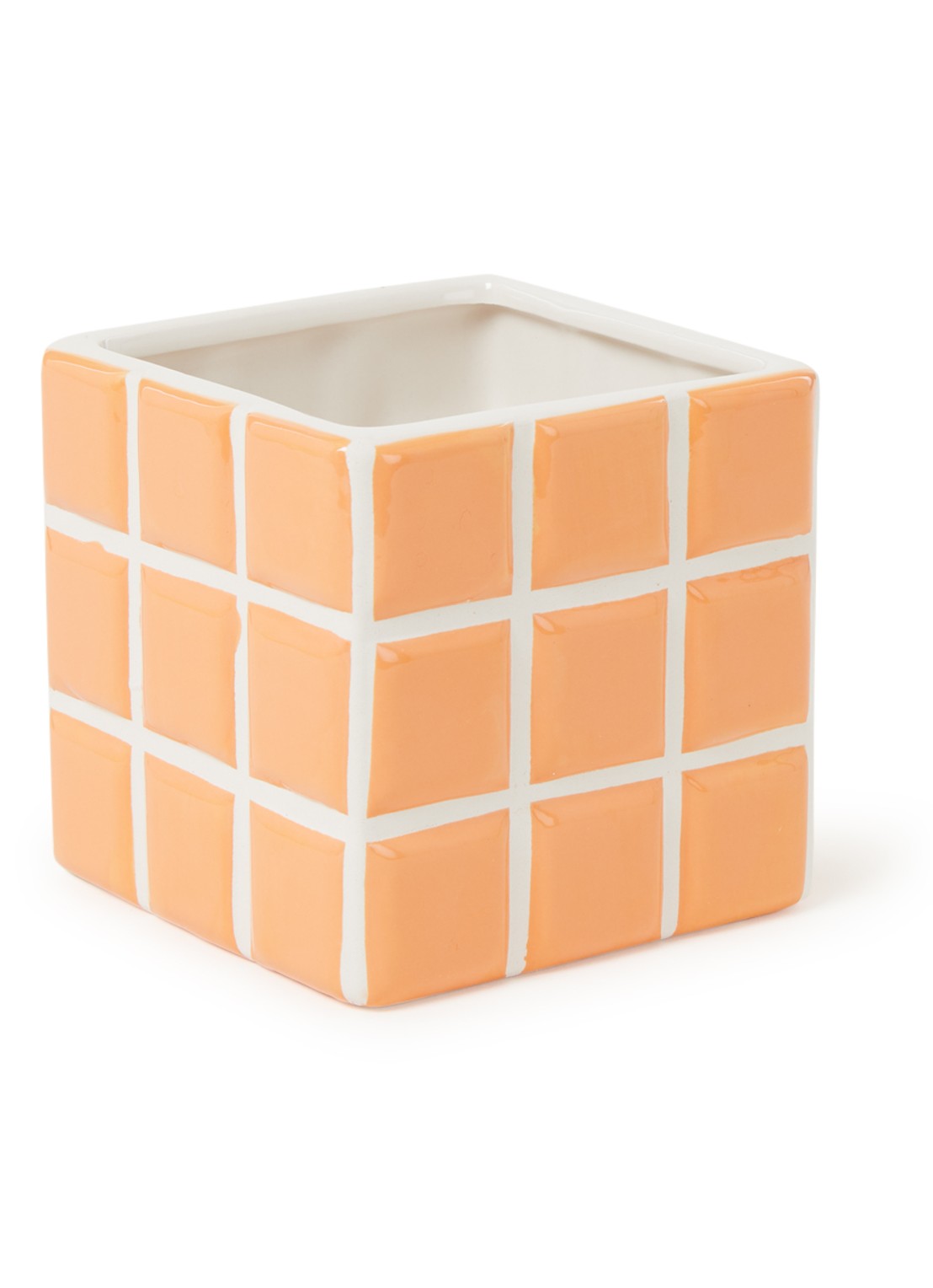 &Klevering Tile bloempot van keramiek voor binnen - 10 cm  - voorkant orange