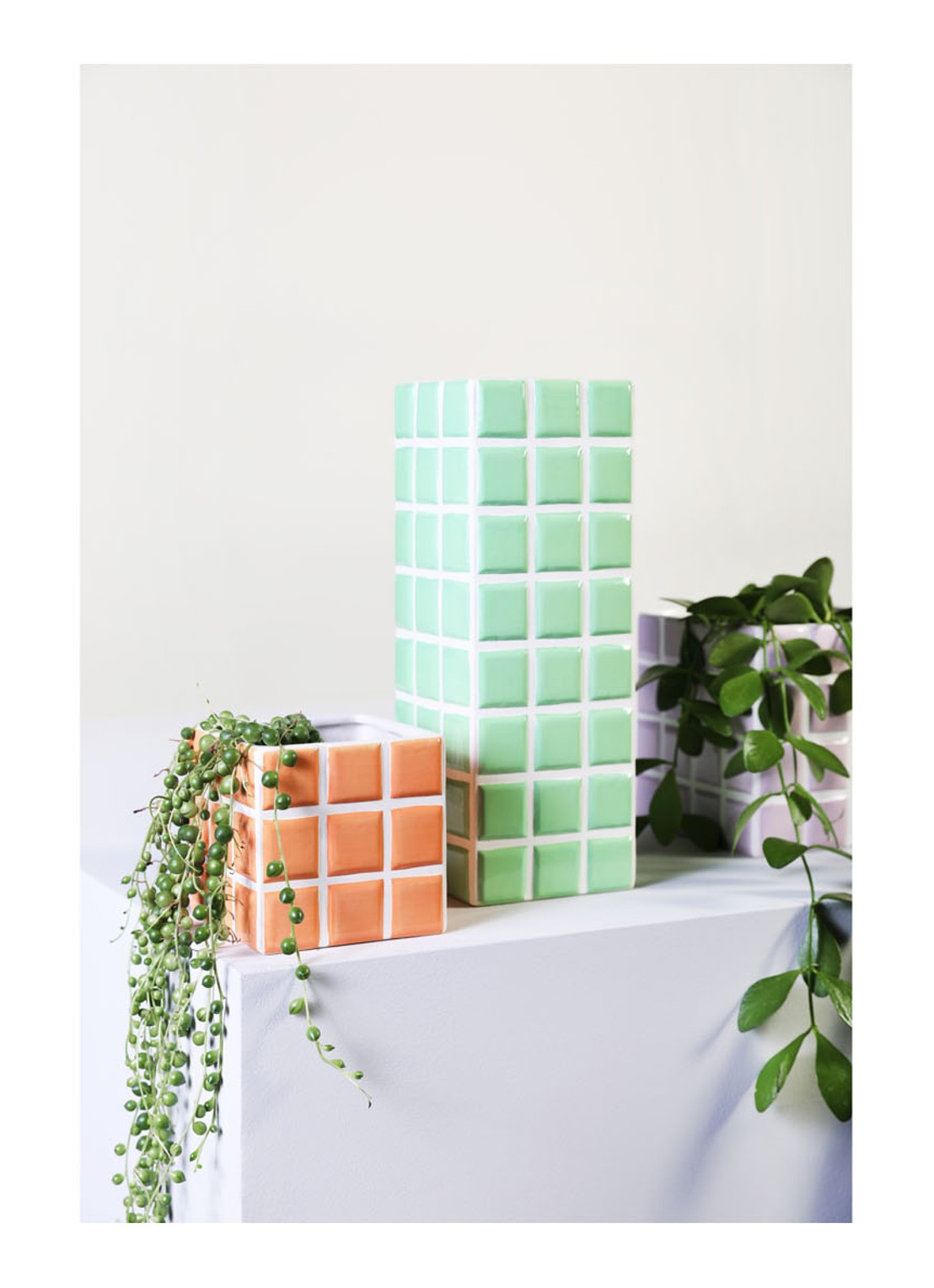 &Klevering Tile bloempot van keramiek voor binnen - 10 cm  - voorkant 2 orange