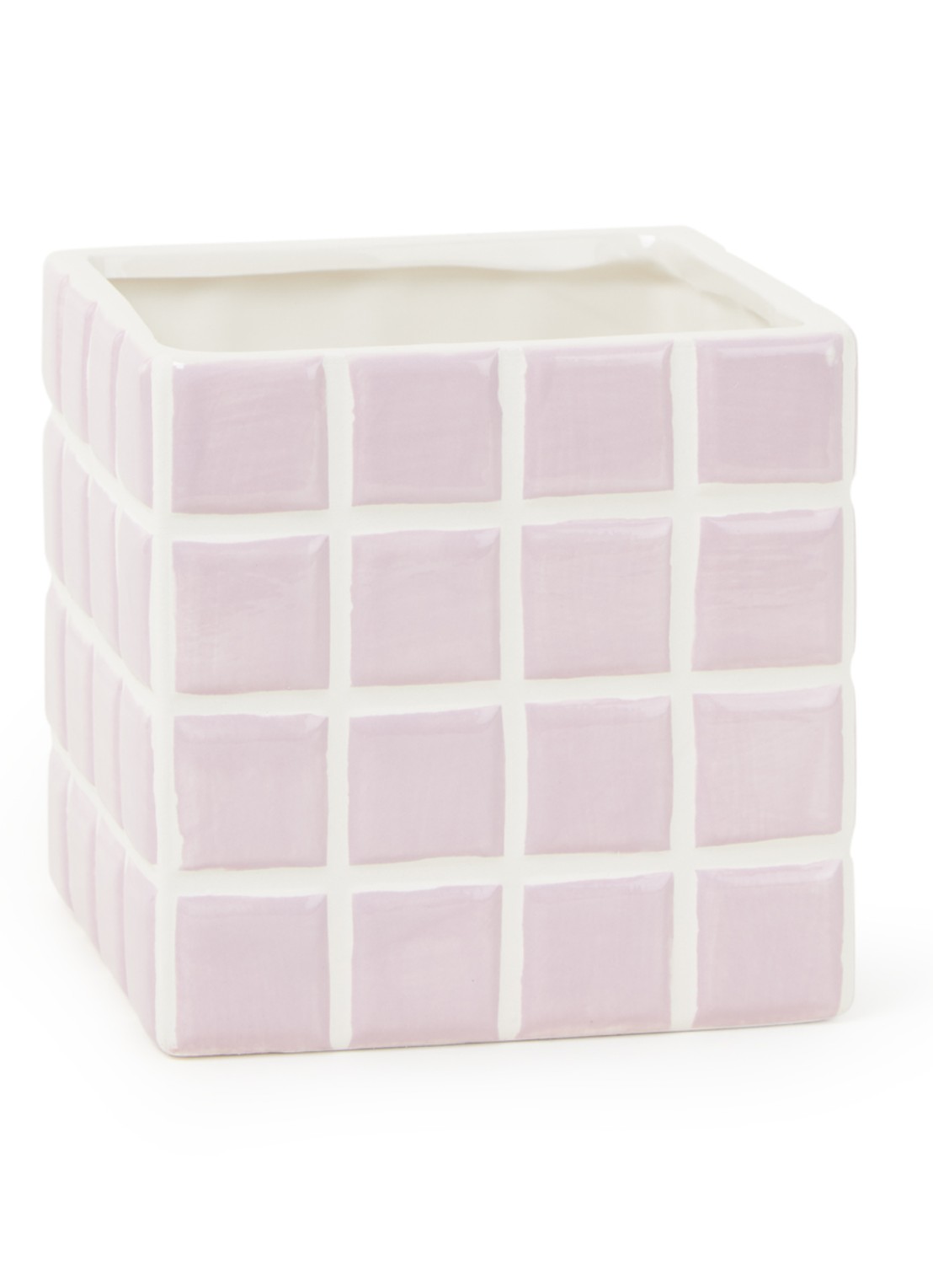 &Klevering Tile bloempot van steen voor binnen - 14 cm - voorkant 2 lila