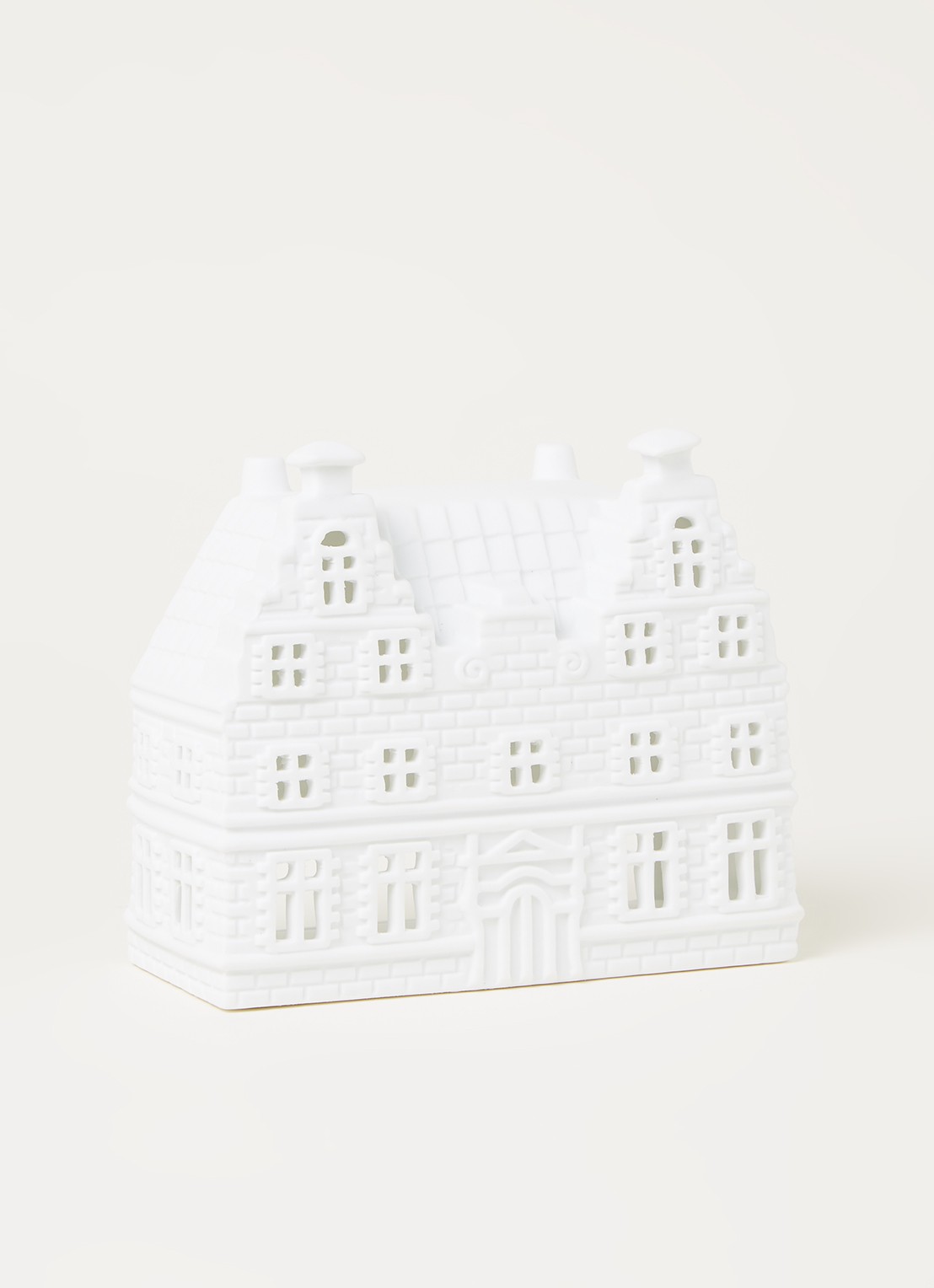 &Klevering Trapgevel waxinelichthouder 12 cm - voorkant 3 wit