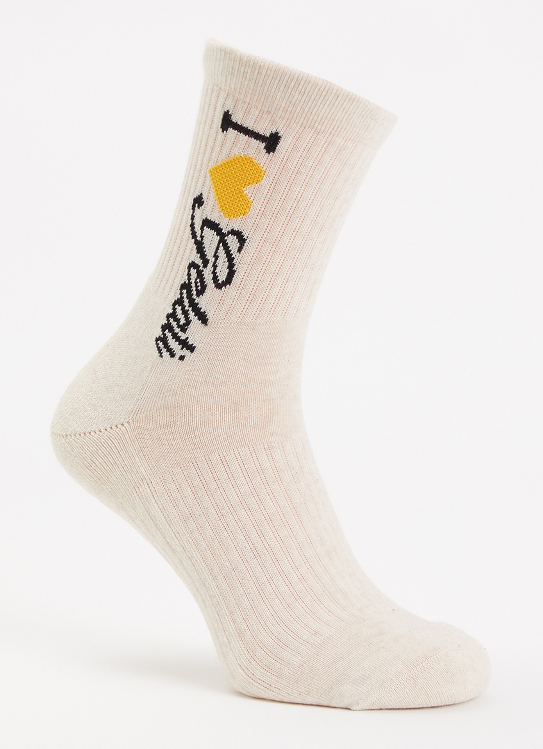 10DAYS Gelati ribgebreide sokken in katoenblend met print - voorkant beige
