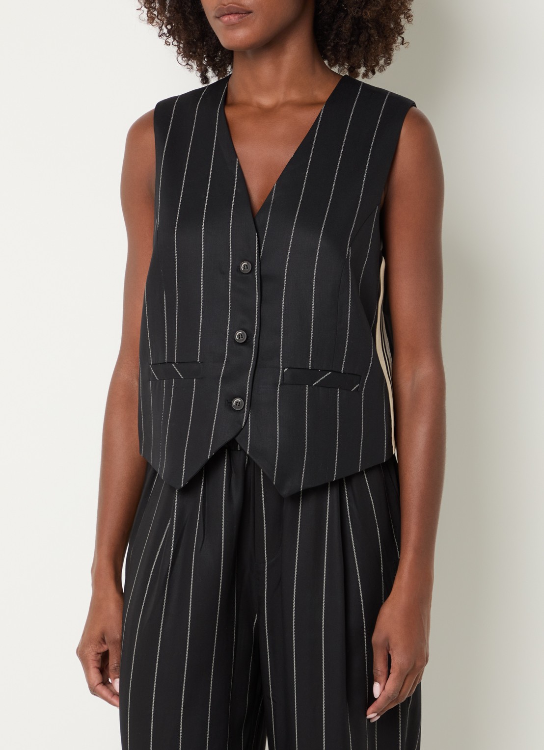 10DAYS Gilet met krijtstreep - detail 4 zwart