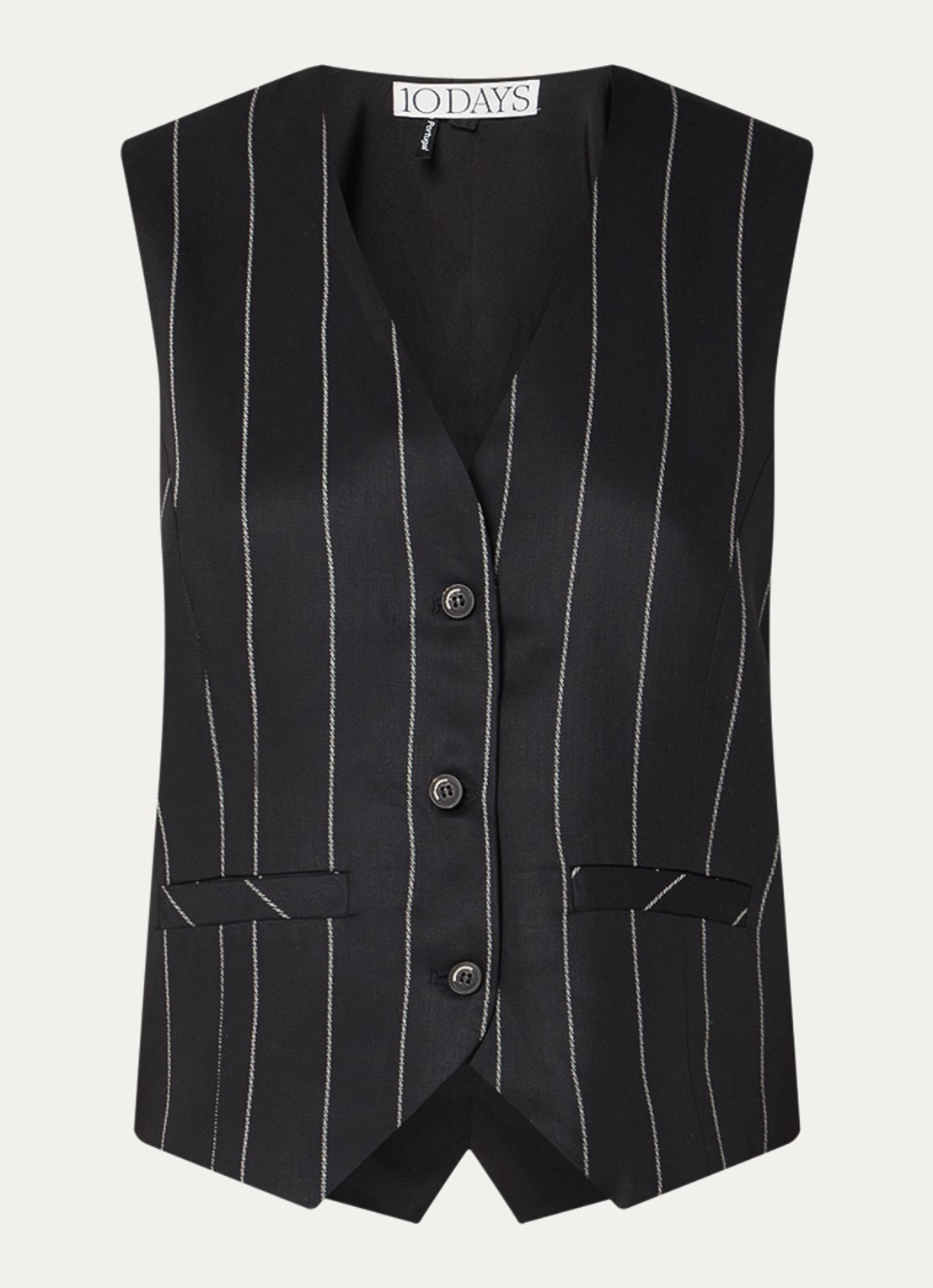 10DAYS Gilet met krijtstreep - voorkant zwart