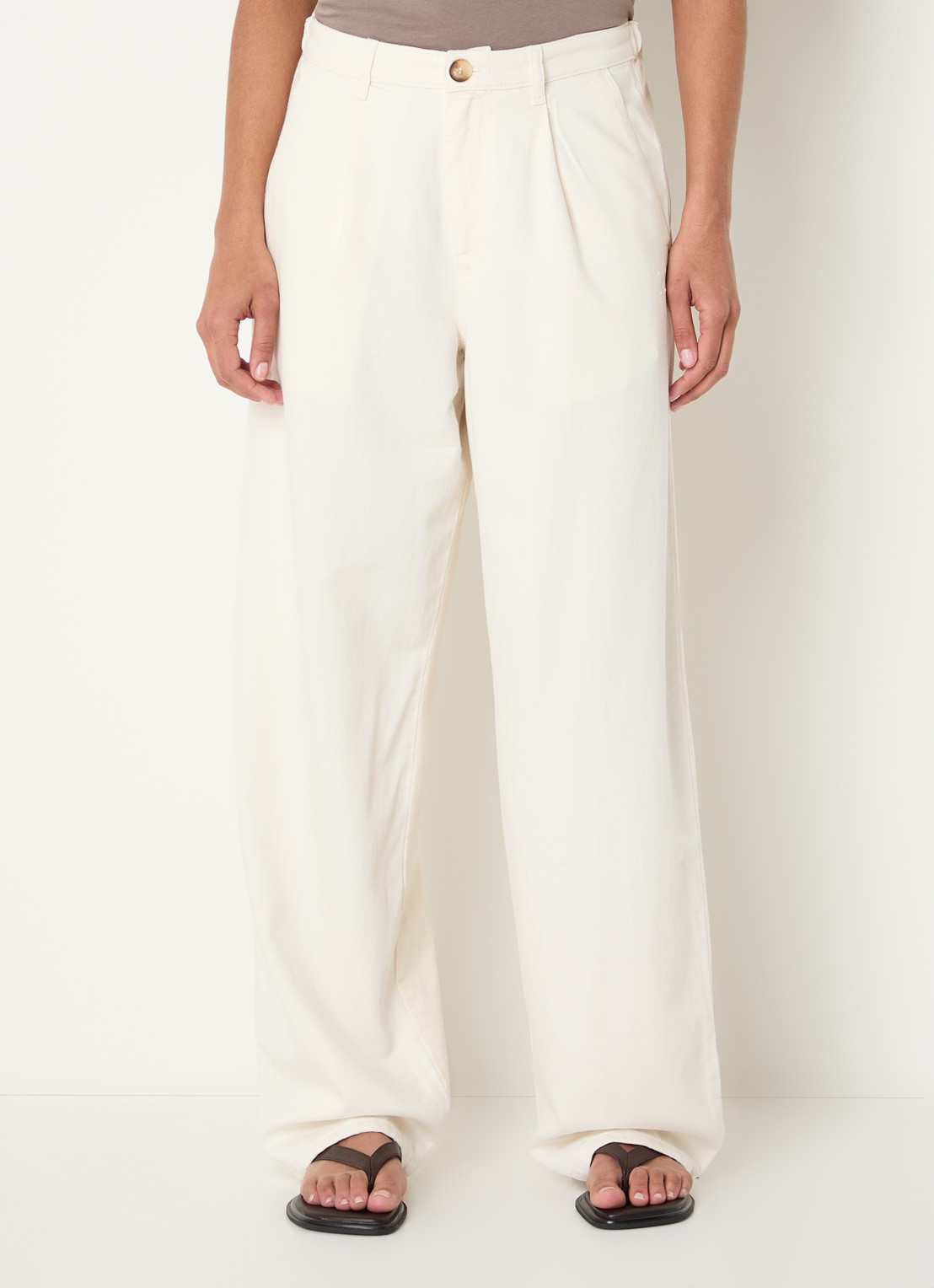 10DAYS High waist loose fit pantalon in linnenblend met steekzakken - detail 4 creme
