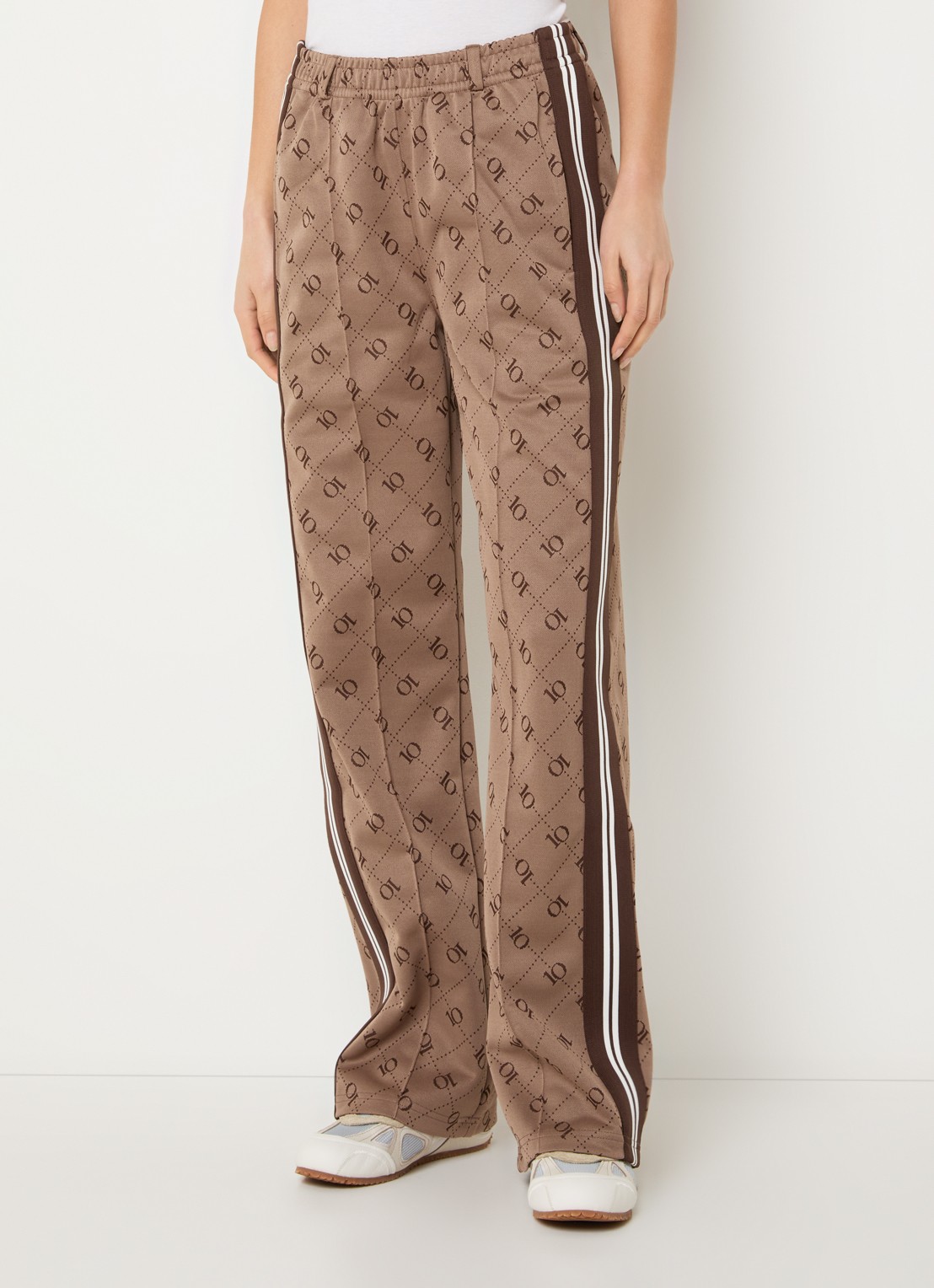 10DAYS High waist straight fit broek met logoprint - detail bruin