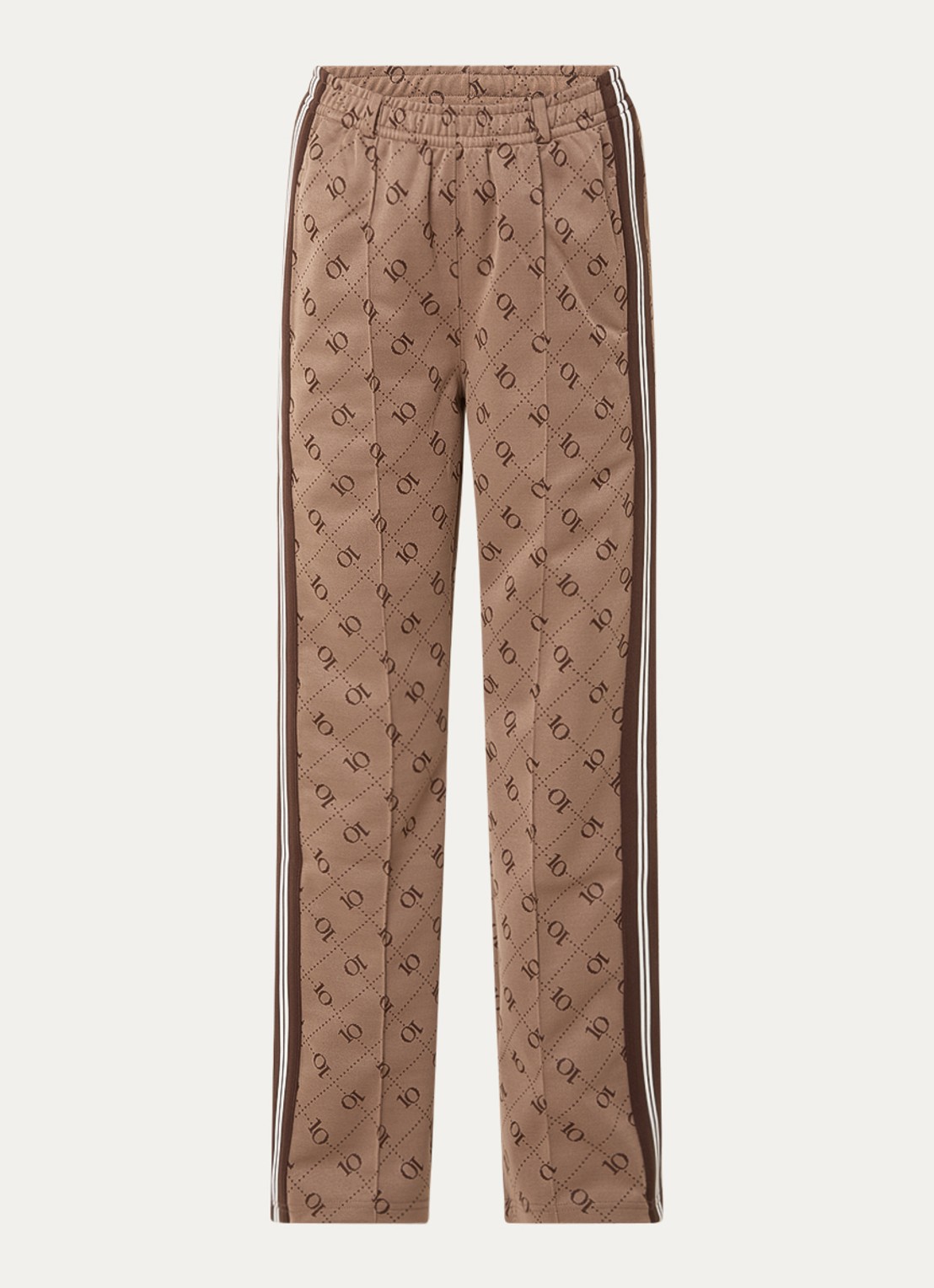 10DAYS High waist straight fit broek met logoprint - voorkant 2 bruin