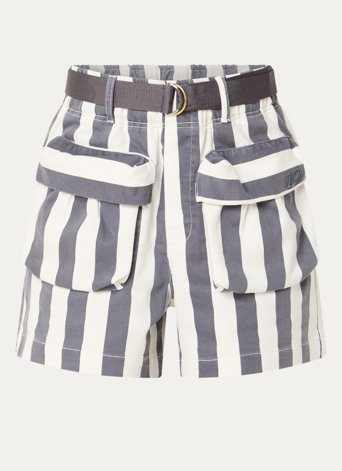 10DAYS High waist straight fit korte broek met streepprint en klepzakken - voorkant 2 gebroken wit