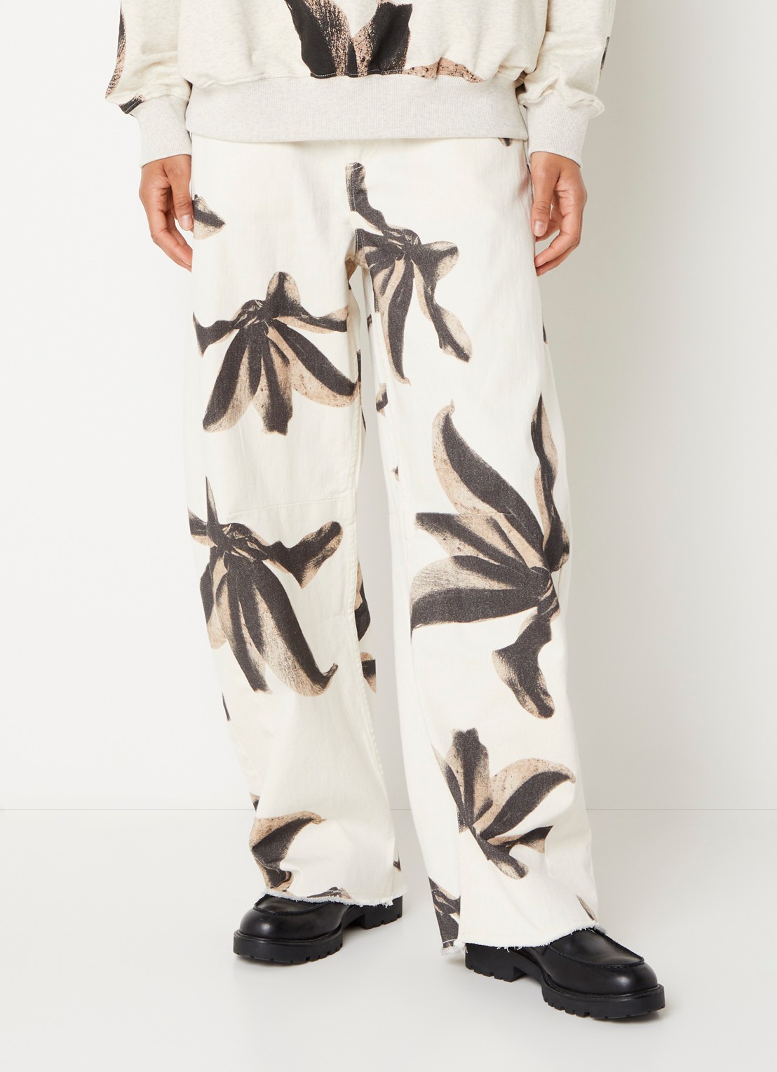 10DAYS High waist straight leg jeans met print - detail gebroken wit