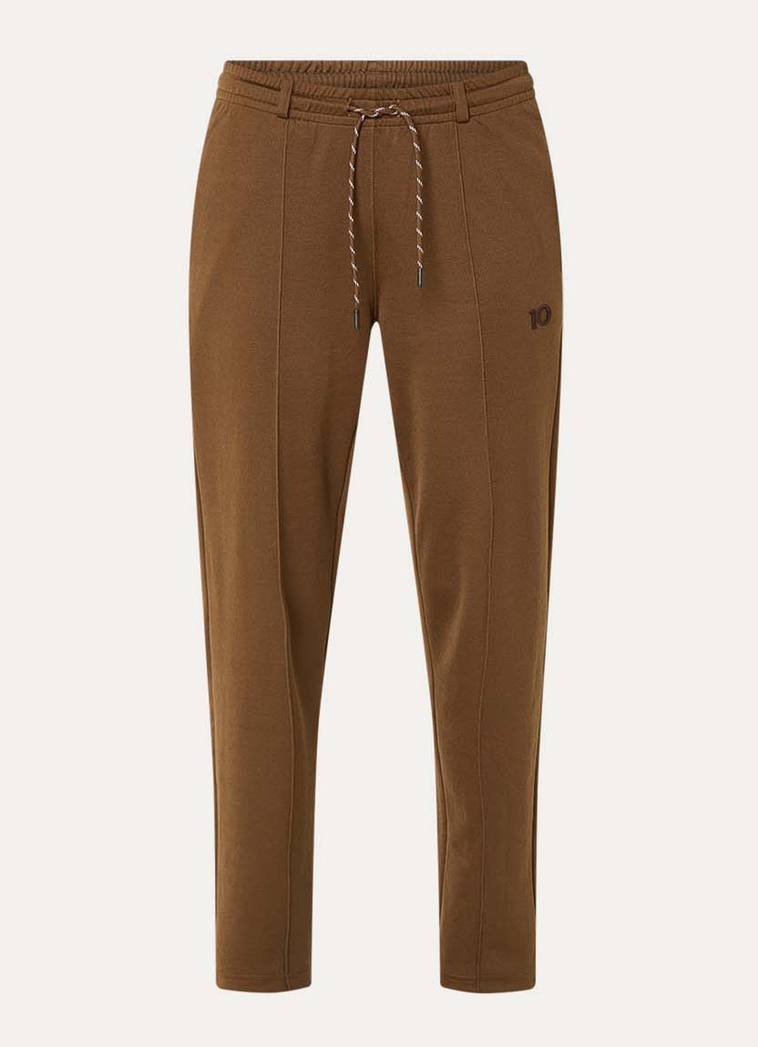 10DAYS High waist tapered fit trackpants met steekzakken  - voorkant bruin
