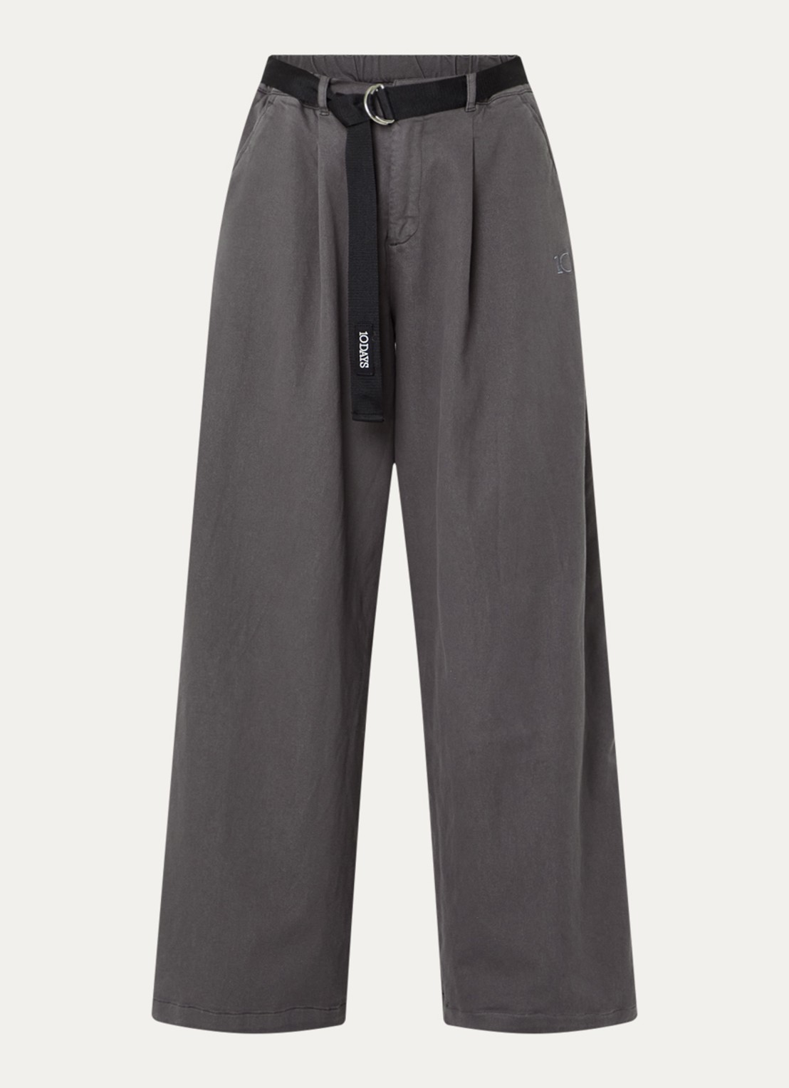 10DAYS High waist wide fit broek met ceintuur en steekzakken - voorkant 3 taupe