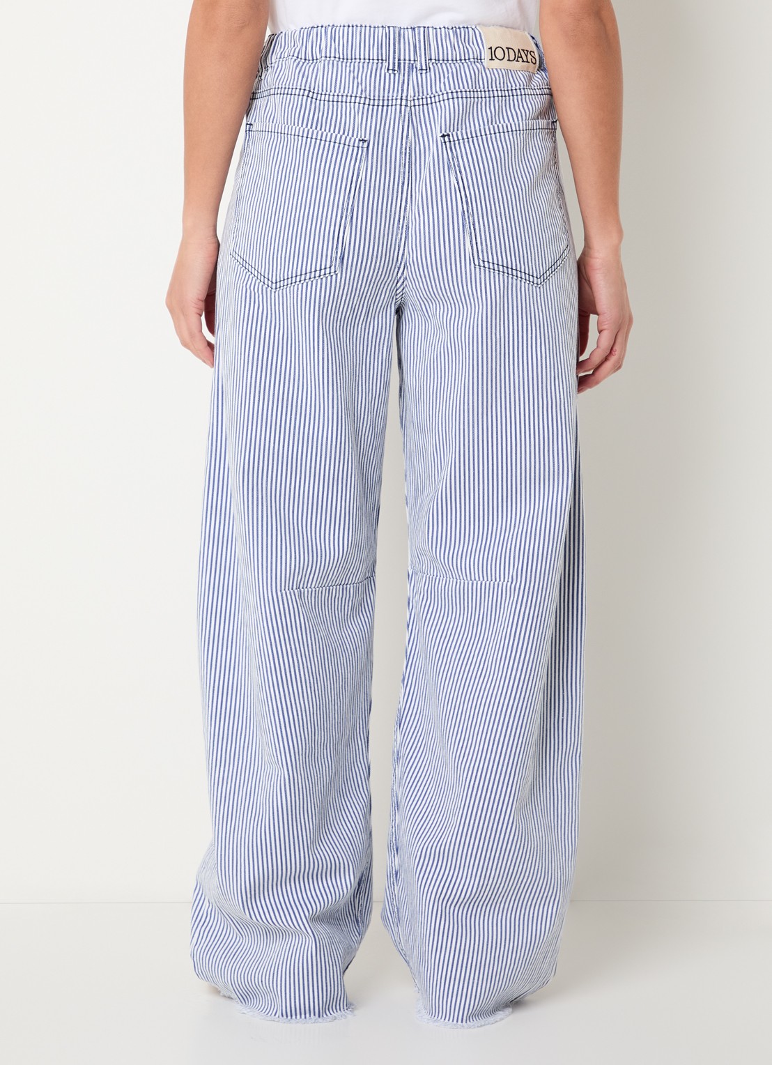 10DAYS High waist wide fit broek met streepprint - achterkant 4 staalblauw