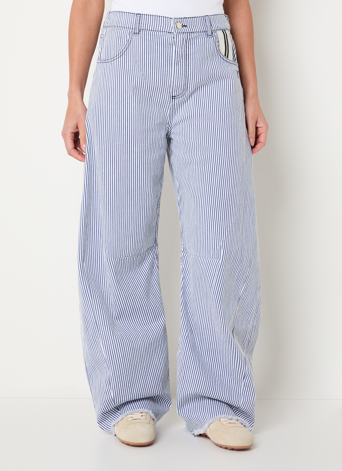 10DAYS High waist wide fit broek met streepprint - detail staalblauw