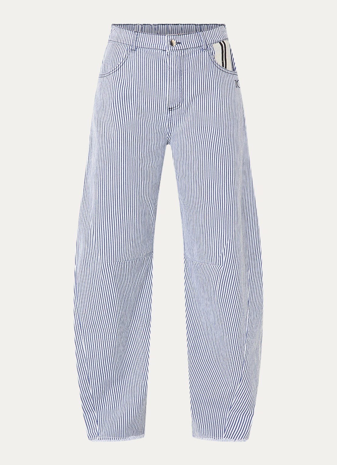 10DAYS High waist wide fit broek met streepprint - voorkant 2 staalblauw