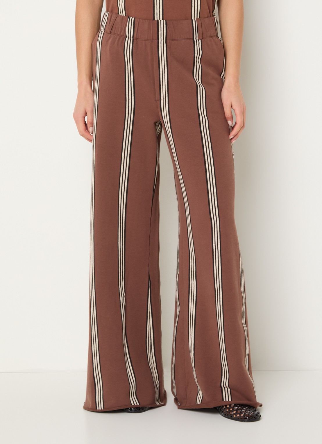 10DAYS High waist wide fit joggingsbroek met streepprint - detail bruin