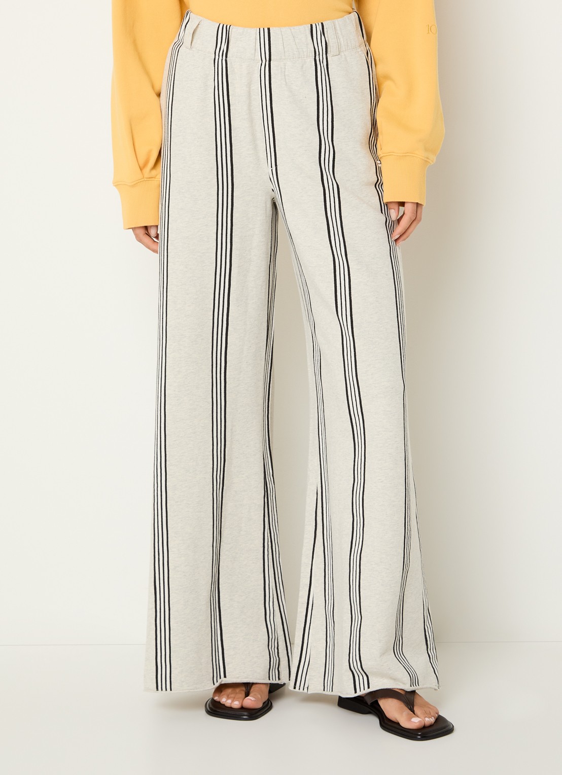 10DAYS High waist wide fit joggingsbroek met streepprint - detail 4 gebroken wit