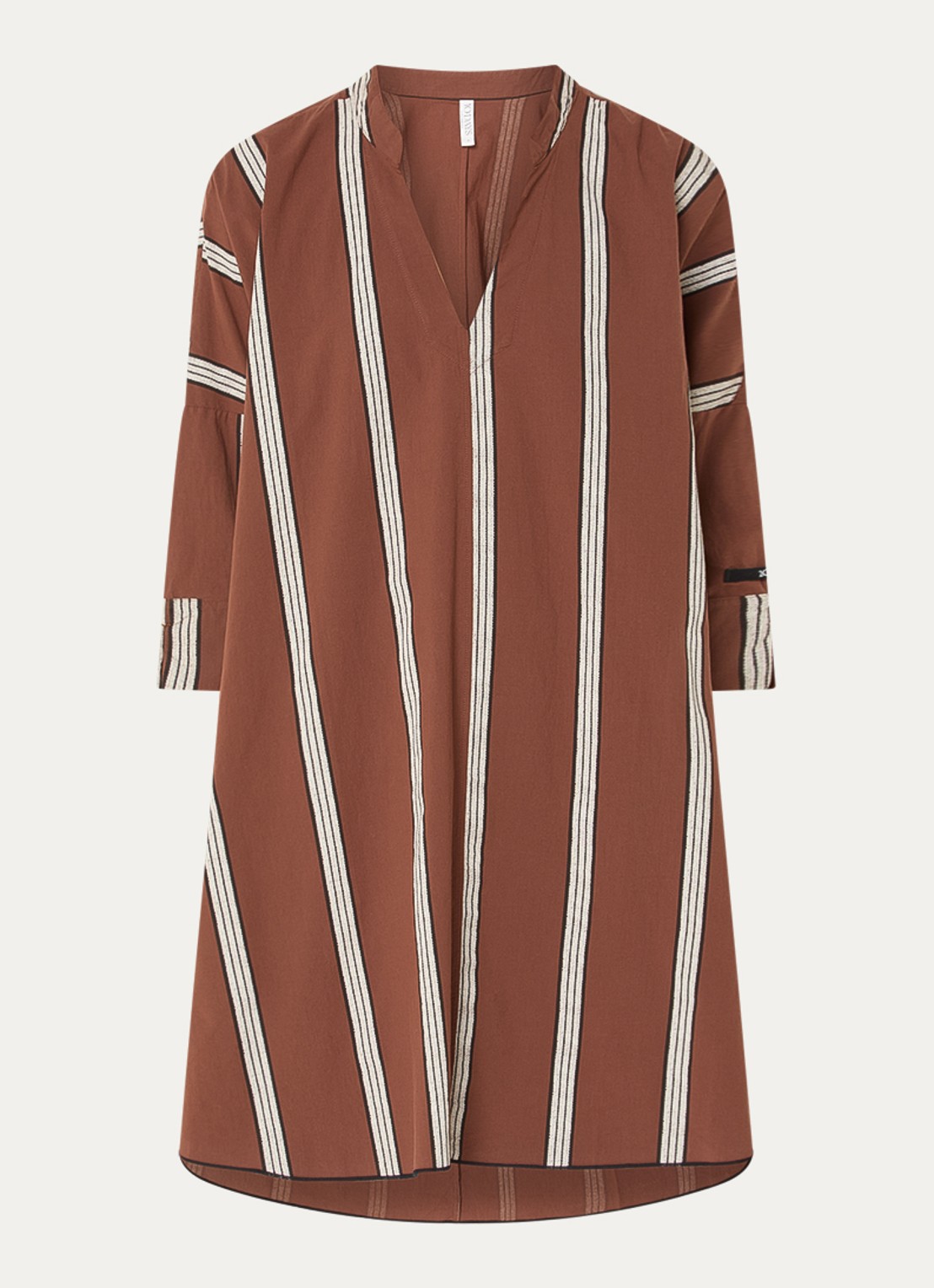 10DAYS Midi tuniekjurk met streepprint - voorkant bruin
