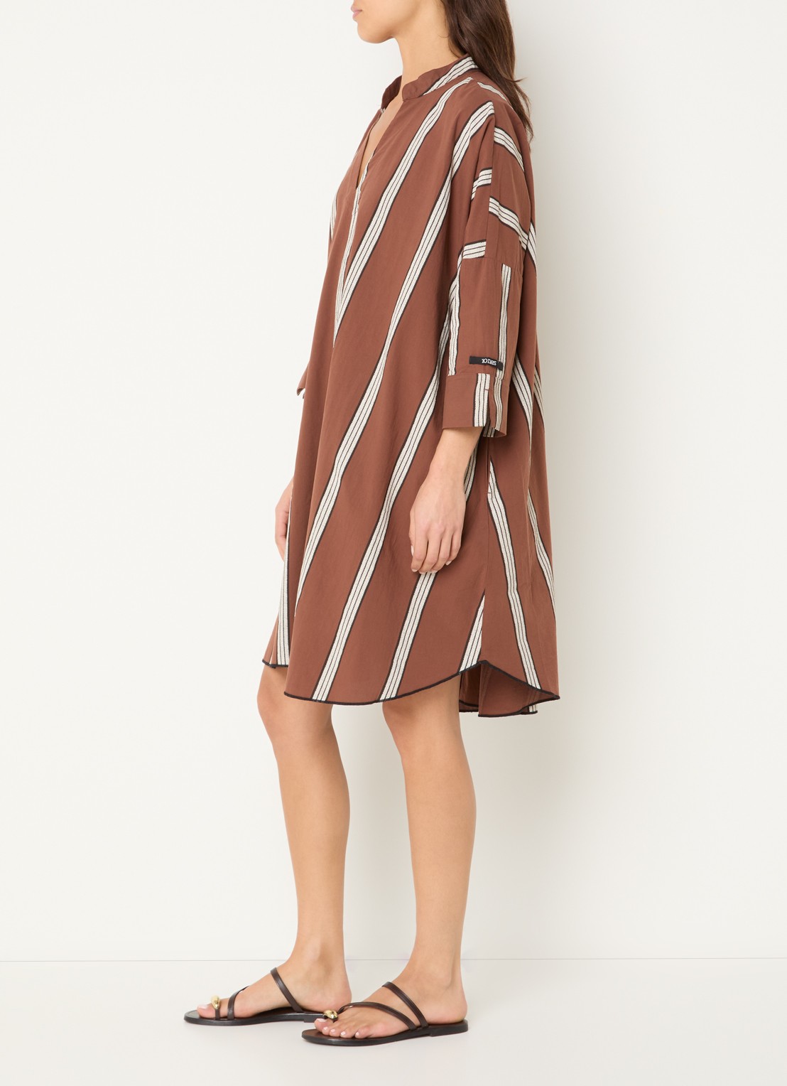 10DAYS Midi tuniekjurk met streepprint - voorkant 2 bruin