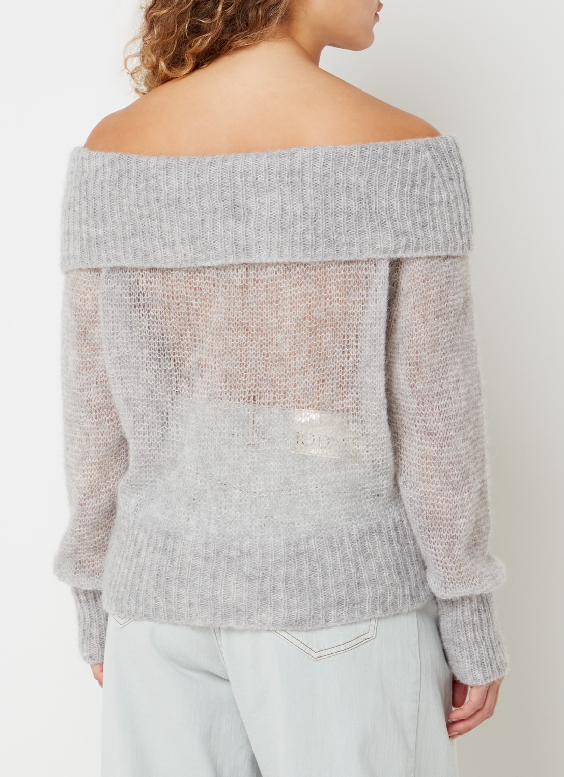 10DAYS Off shoulder trui in alpaca wolblend met opengewerkt dessin - achterkant lichtgrijs