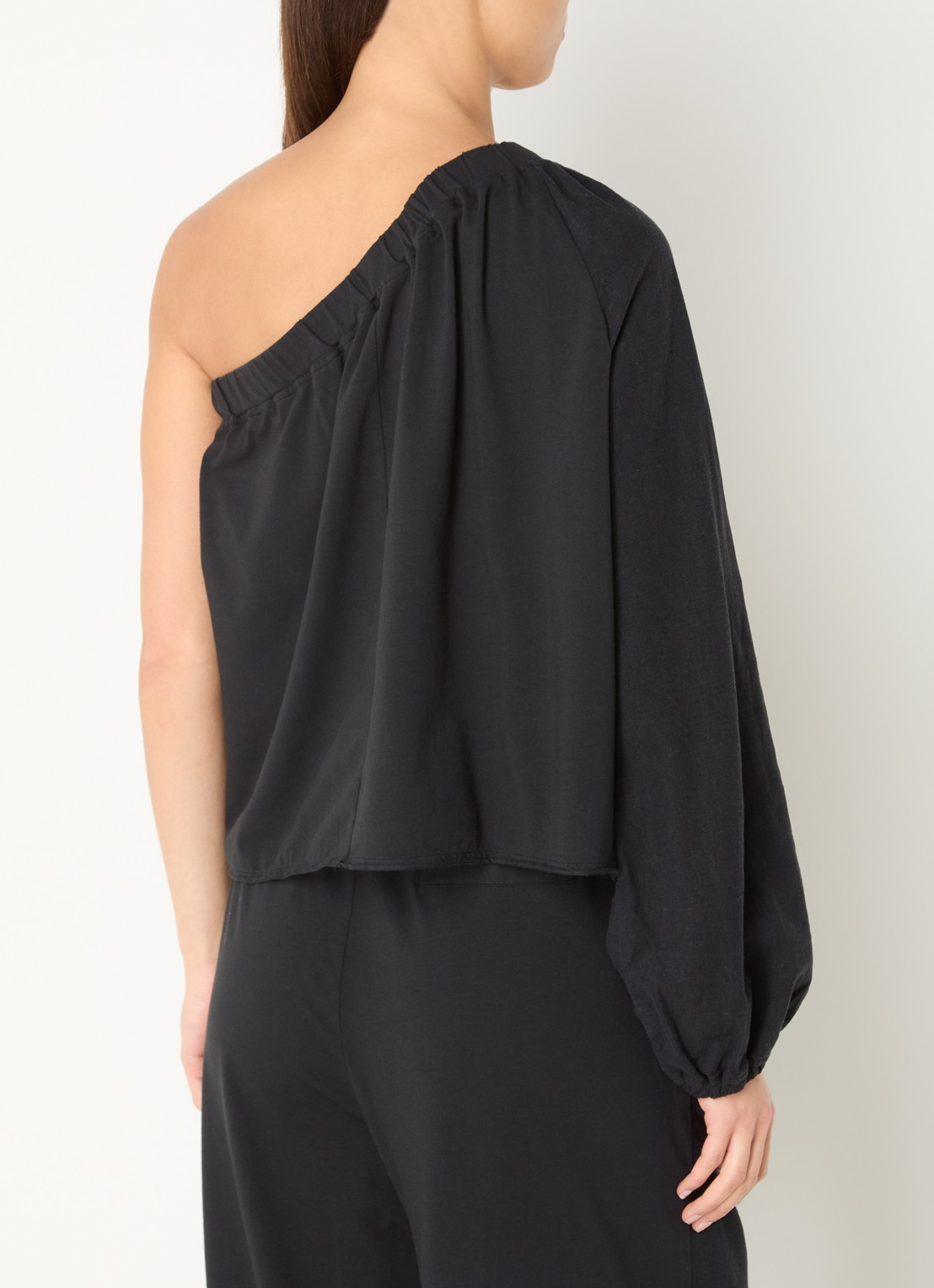 10DAYS One shoulder top met asymmetrische hals in linnenblend - achterkant 3 zwart