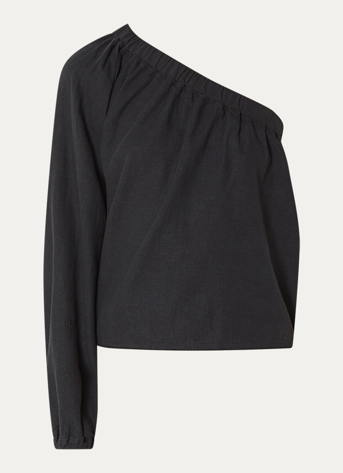 10DAYS One shoulder top met asymmetrische hals in linnenblend - voorkant zwart