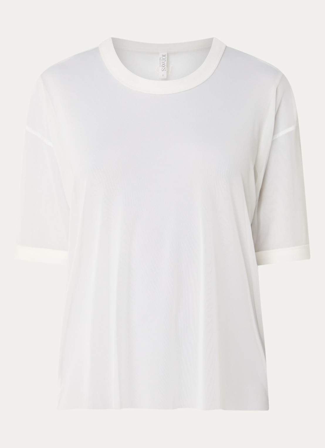 10DAYS Semi-transparant T-shirt van mesh - voorkant 3 gebroken wit