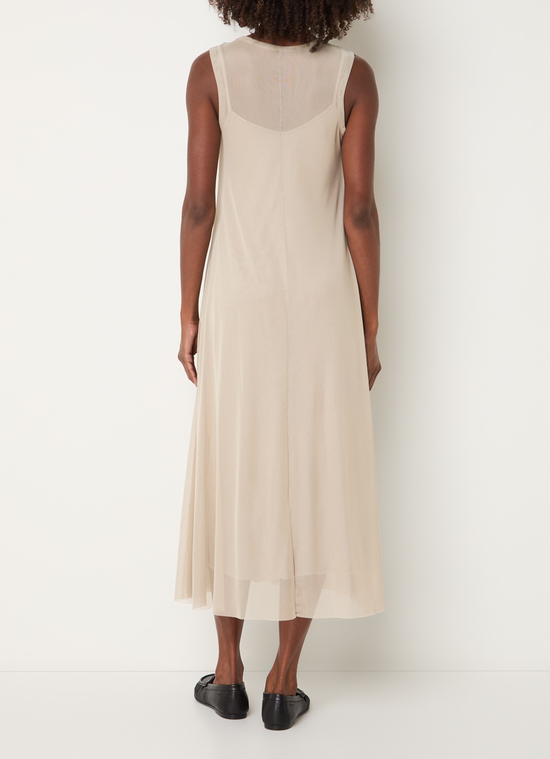 10DAYS Semi-transparante maxi jurk van mesh - achterkant khaki